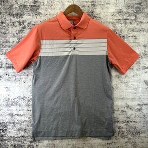 FootJoy Short Sleeve Golf Polo Shirt - Salmon/Grey - Athletic Fit - Men's Medium